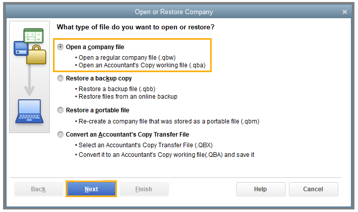 Open Company File to enable QuickBooks on a Server