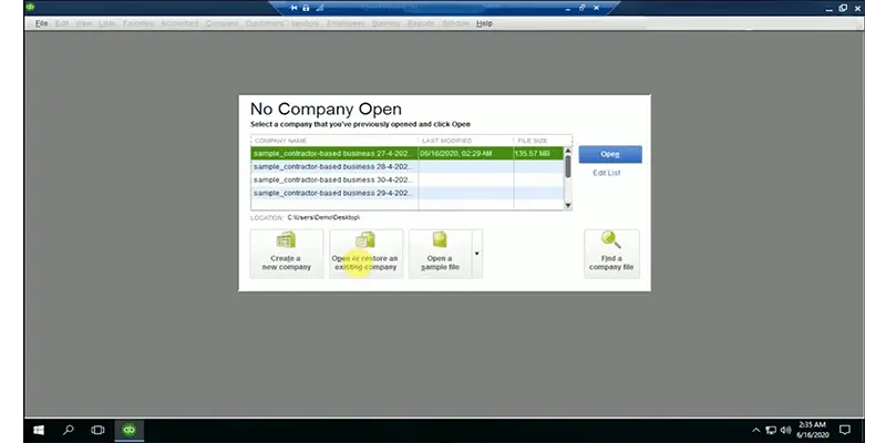 Open or restore QuickBooks files