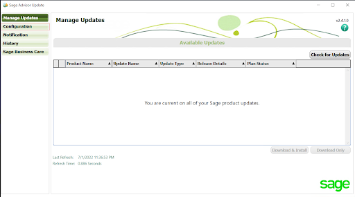 Configure Sage Advisor Update