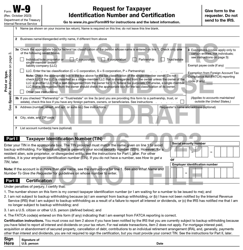 W-9 Form Draft 2023