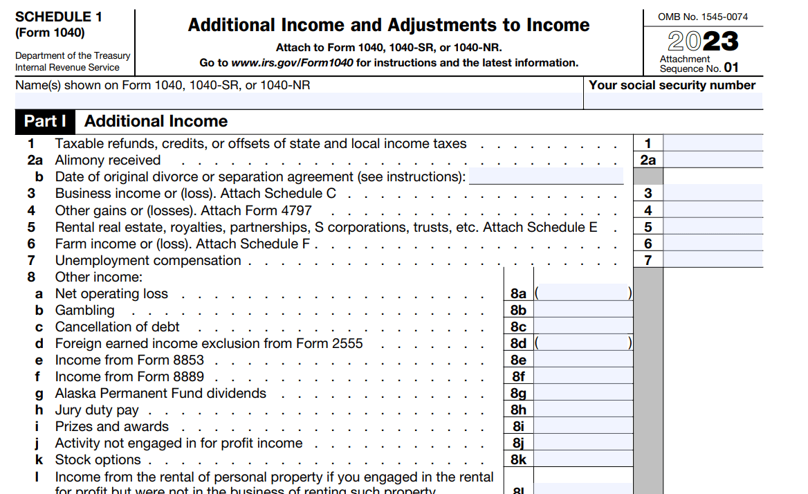 Guide to Schedule 1 Tax Form (Form 1040) for Tax Year 2024