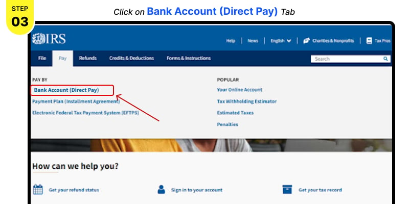 Click on ‘Bank Account (Direct Pay) K3