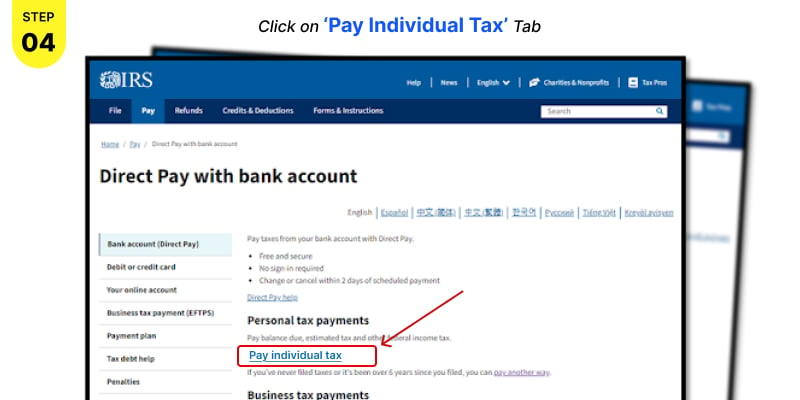 window that opens up, click on ‘Pay Individual Tax’ K4