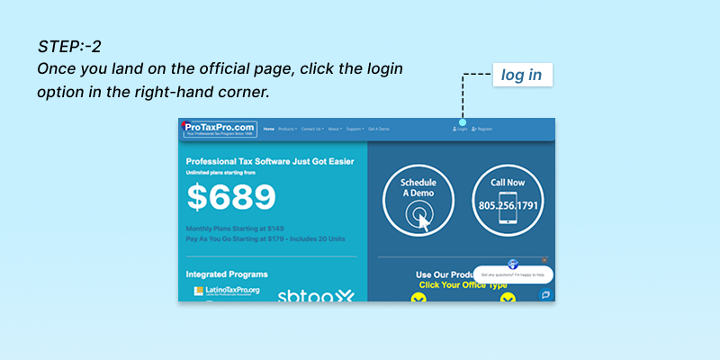 Log in to Pro Tax Pro step 2
