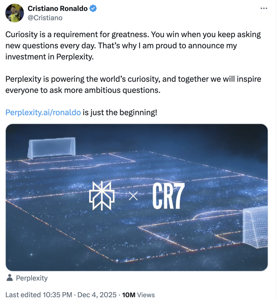 Cristiano Ronaldo joins AI company Perplexity