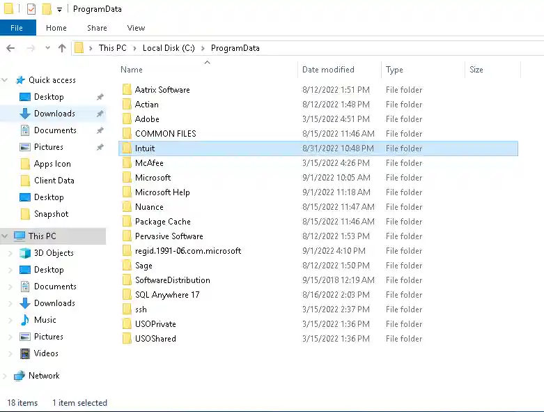 Intuit Folder in Program Data folder