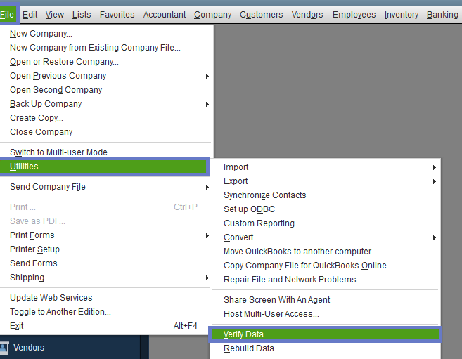 Verify Data to fix QuickBooks Error 350