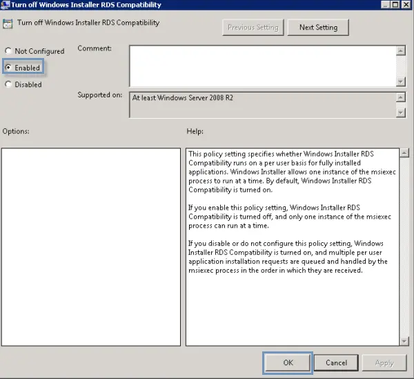 Enable Turn Off Windows Installer RDS Compatibility