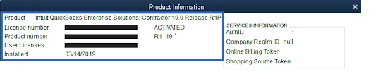 Quickbooks License Number in Product Information