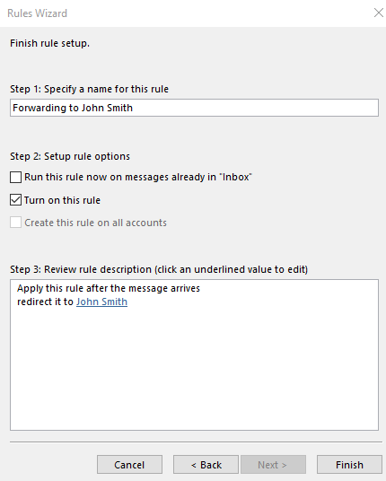 Enable Email Forwarding in Outlook Step 6
