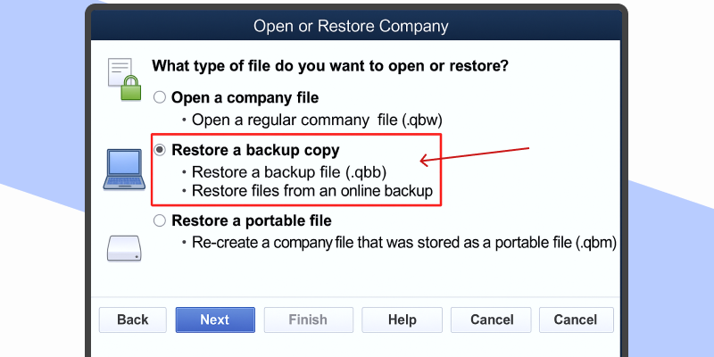 QB error 6000 Using Restore Backup Option step 1,1