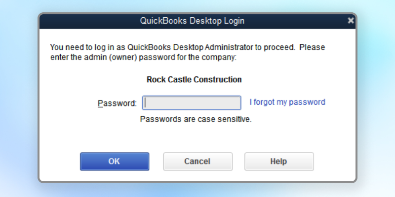 QuickBooks Password Reset step 2