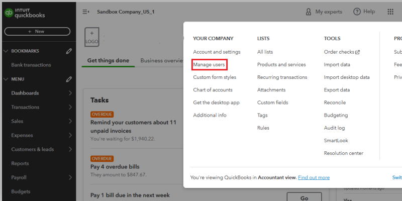 Solution 2Add a QuickBooks User step 1