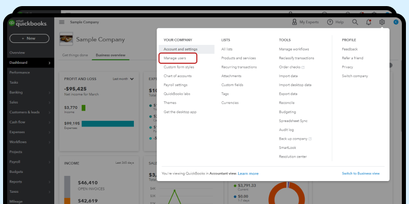 Solution 3Add a User in QuickBooks step 1