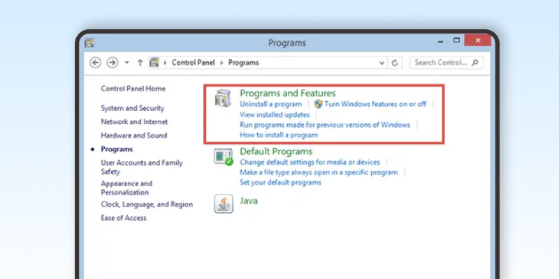 Step 4 Go to the Programs and Features option