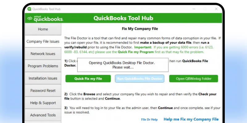 Step 6 Head on to Company File Issues and click on the Run QuickBooks File Doctor option