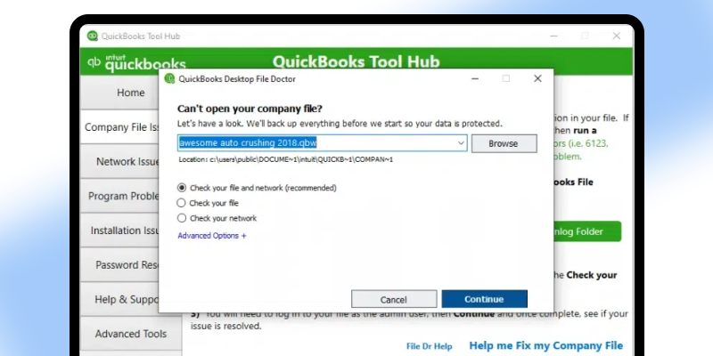 Step 7 Now, select the Company File and Press Browse