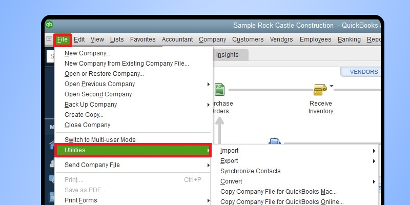 sol 6 Step 1 Head on to Files, then Utilities, then the Rebuild Data option