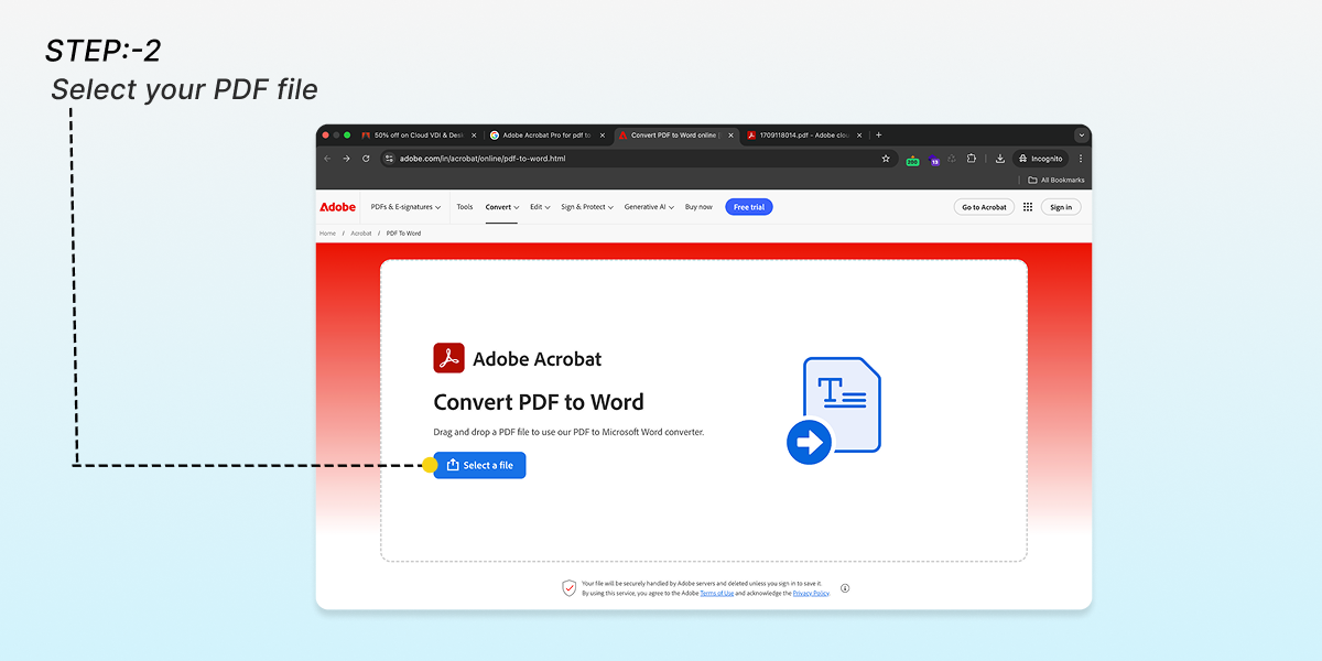 Adobe Online Converter for PDF to Word step 2
