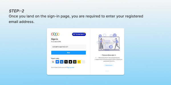 Zoho CRM Login step 2